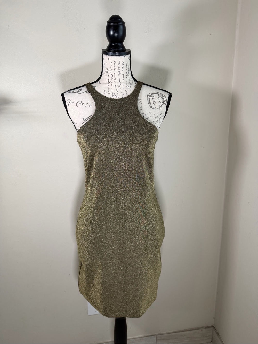 All Saints Metallic Olive Halter Mini Dress